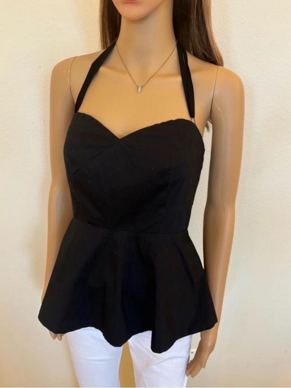 New York & Company Black Halter Peplum Top